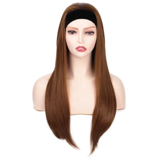 China Products Synthetic Black Headband Easy Wear Long Straight Heat Resistant High Temperature Hair Brown Wig