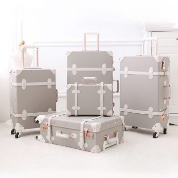 Factory Custom Vintage Luggage Retro Travel Trolley with Spinner Wheels