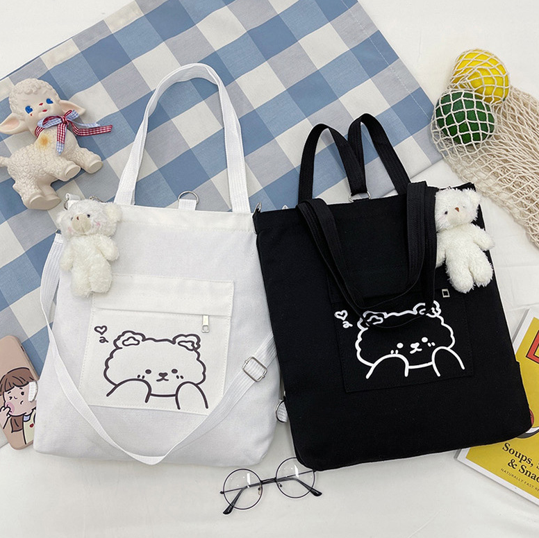 Ru dicetak Teddy Bear Cartoon Cute Canvas Bag