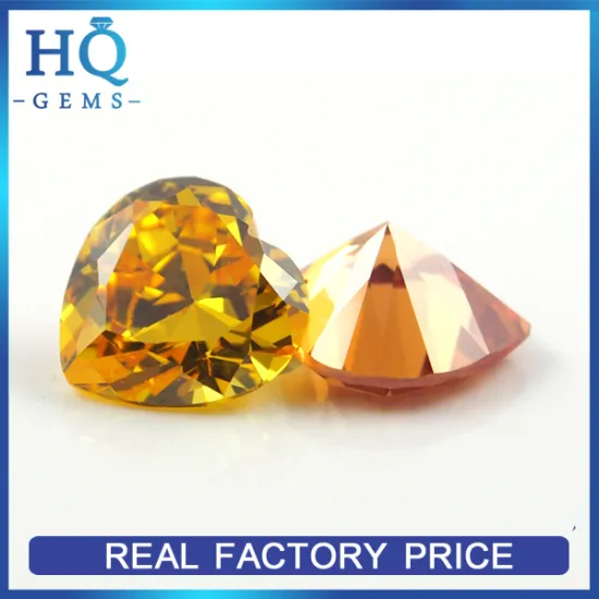 10*10mm heart cutting gold yellow cz stone for sale