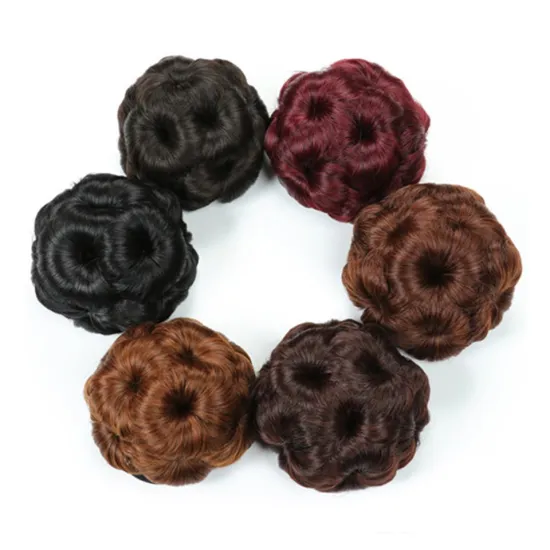 Wholesale Cheap marriage Bun Flower Shape Hairpiece Heat Resistant Synthetic Bun clip in Hair chignon Extension For Women