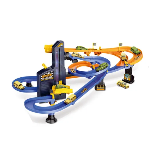 30pcs Free Wheel Rail Car Double Electric Lift Racing Slot Car Toy Set with Light Music