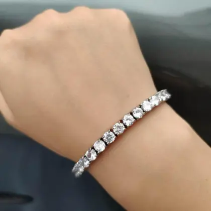 Elegant Square Diamond Tennis Bracelet with Platinum Plated Stainless Steel