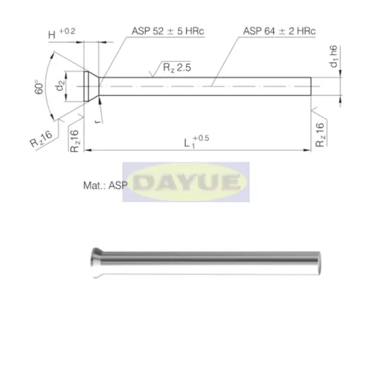 Conical head punch type DA DIN 9861- HSS