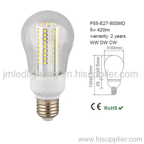 110v Or 230v E27 P55 Led Bulb Light 5w 420lm 90smd Clear 