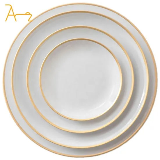 Factory Supply: Round White Gold Rim Porcelain Ceramic Plates in 7", 8", and 9" Inches - Ideal for Restaurant Dinner Sets