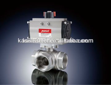 Pneumatic CF8 NPT 3 way ball valve