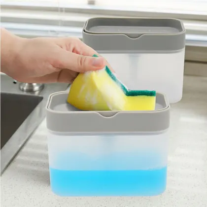 Manual Push Dishwasher with Sponge and Liquid Dispenser