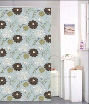 brown polyester fabric printed flower shower curtain