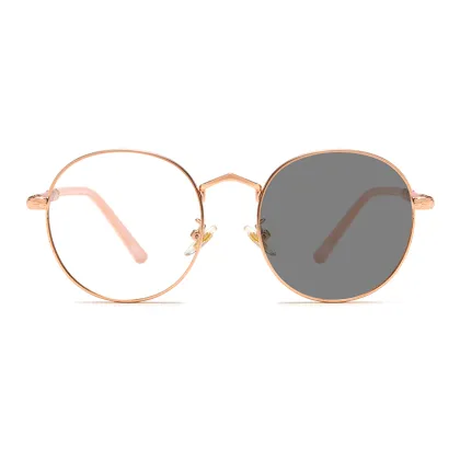Men's Metal Round Photochromic Glasses Frame - Black Discoloration Eyewear Wholesaler