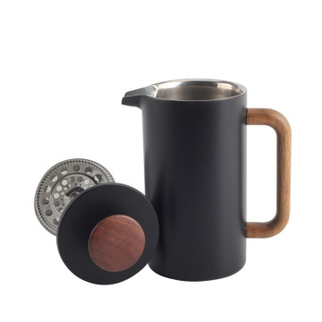 Black painting coffee french press with wood handle