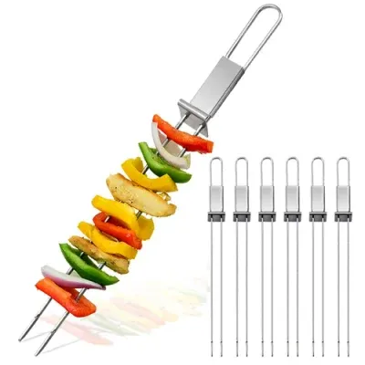 Stainless Steel Grilling Slider Reusable Metal BBQ Shish Barbecue Skewers