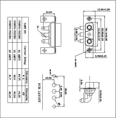 PDR3V3-FXXX01 POWER D-SUB 3V3 Right angle PCB-FEMALE TYPE 