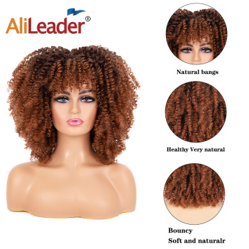 Short Curly Afro Wigs with Bangs for Women