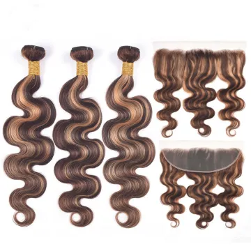 Highlight Colored 10A Brazilian Ombre Hair Bundles With Frontal P4/30 Remy Body Wave Human Hair Bundles With Straight closure
