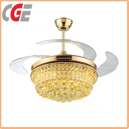 LED Ceiling Fan Lighting 42 Inch 110V/220 Volt Electronics Metal/Aluminum Curve Blade Golden Crystal Decorative Ceiling Fan LED Fan Ceiling Light LED Ceiling Li