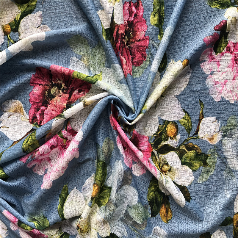 jacquard mesh floral printed knitting fabric