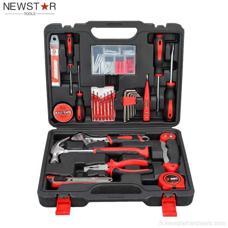 86pcs Kit d'outils de ménage noir rouge