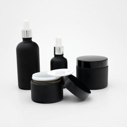 Cosmetic Glass Packaging Set Black Cosmetic Glass Bottle Set Factory