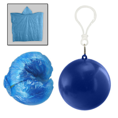 PE rain poncho in blue ball