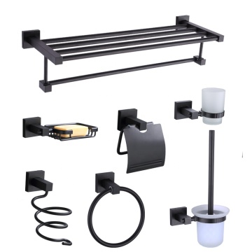 Black Square Washroom Bathroom Hardware Set - 600mm Wall Mount Shower Bath Accessories Wholesale