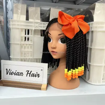 Customizable Vivian Hair Private Label Kids Braided Ponytail with Beads and Bow Tie in 6, 8, 10 Inch Lengths