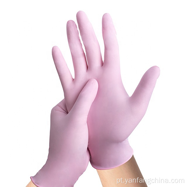 Luvas de nitrila sem miúdos médicos rosa descartáveis
