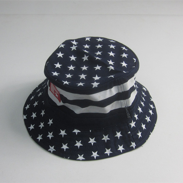 Dot Print Cotton Twill Bucket Hat With Rubber Patch