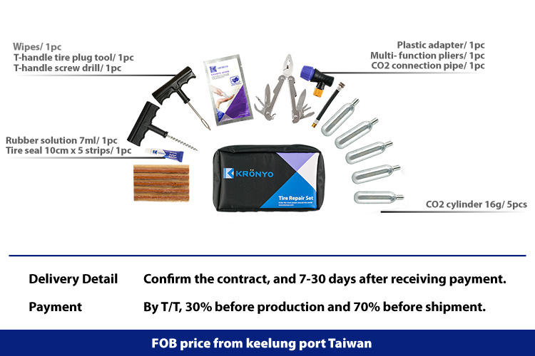 CO2 cylinder 16g and Rubber solution with tire repair and wipes