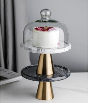 Cheese Plate with Glass Dome Lid for Pastry Catering Dish