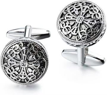Vintage Enamel Carbon Fiber Tuxedo Shirt Cufflinks