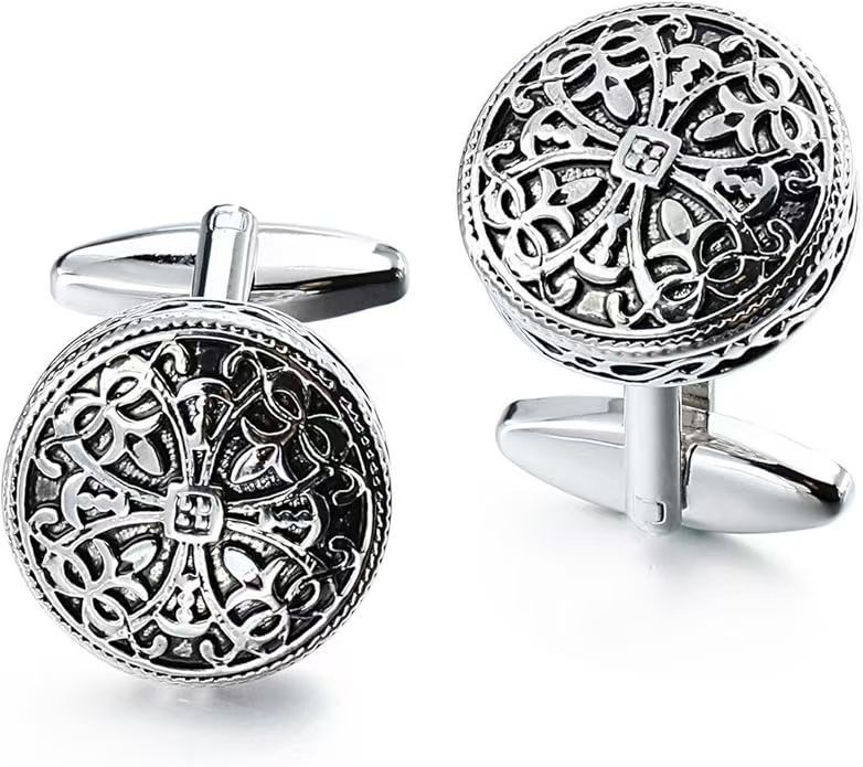 Vintage Enamel Carbon Fiber Tuxedo Shirt Cufflinks