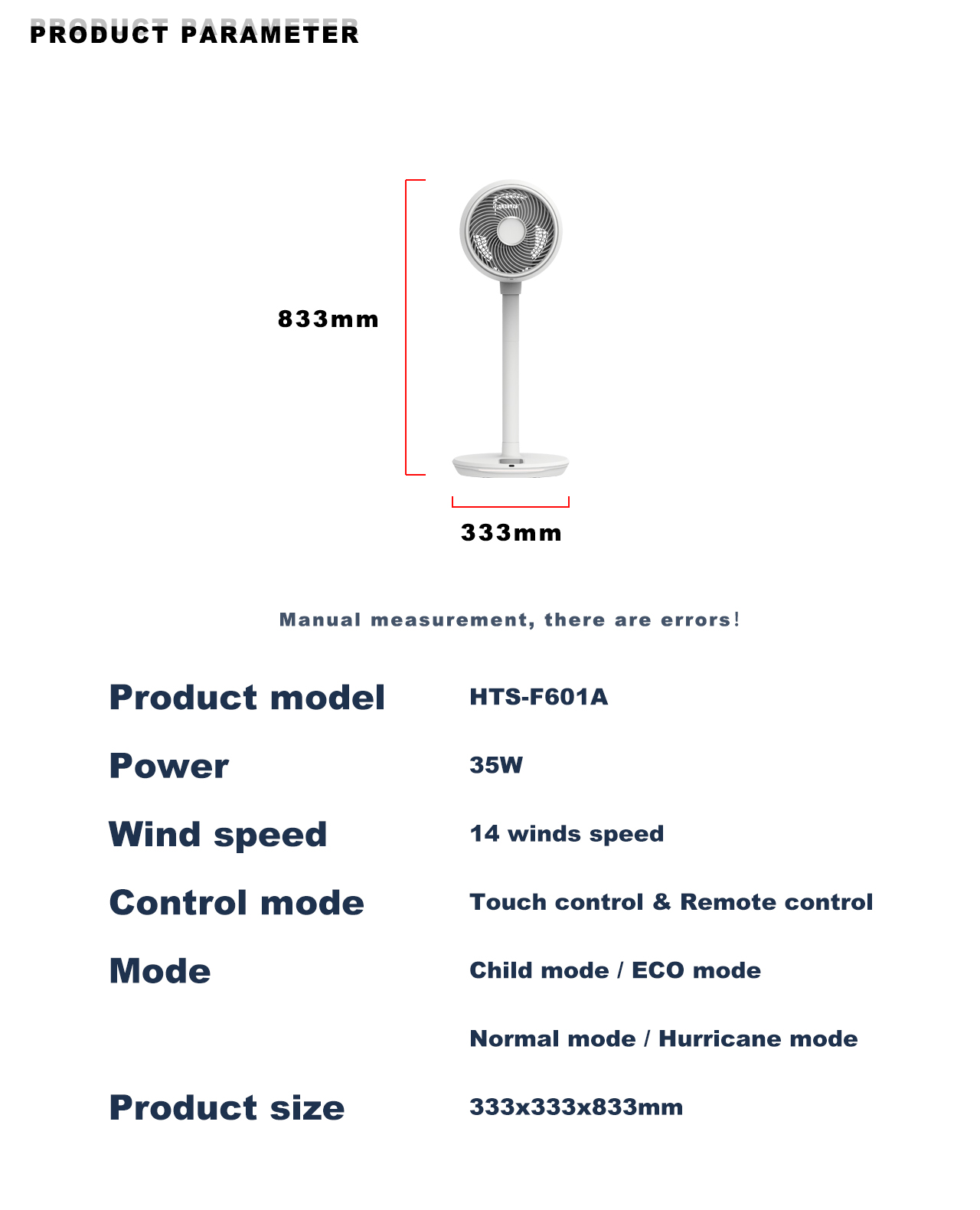 HTS-F601A Circulator Fan specification