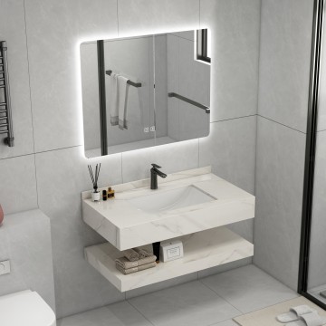 Europe Luxury Wall-Mounted Marble Basin Vanity Cabinet with Smart LED Mirrored Cabinets