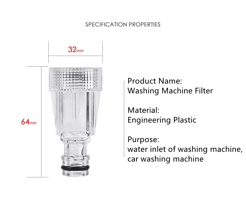 Plastmaskin Vattenfilter Högtrycksanslutning passar för K2 K3 K4 K5 K6 K7 Series trycktvättar Bil Washin