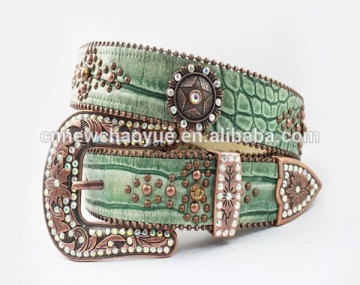 Wholesale Western Rhinestone Crocodile Belt, Cowgirl Brown Genuine Crocodile Leather Belt