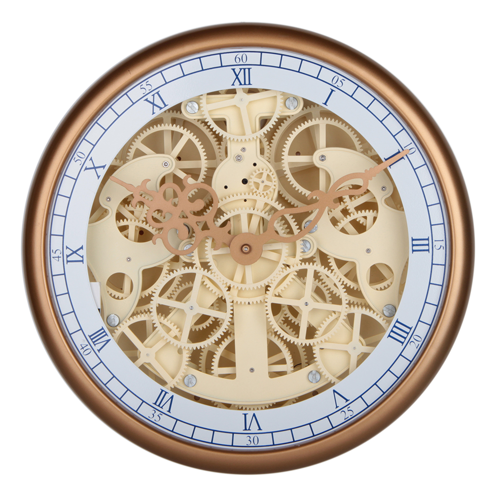 Round Gear Wall Clock WIth Golden Frame