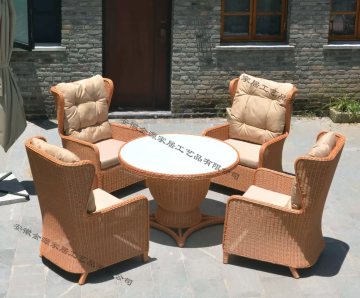 Mosaic Round Table with Rattan Chairs Outdoor Furniture Set