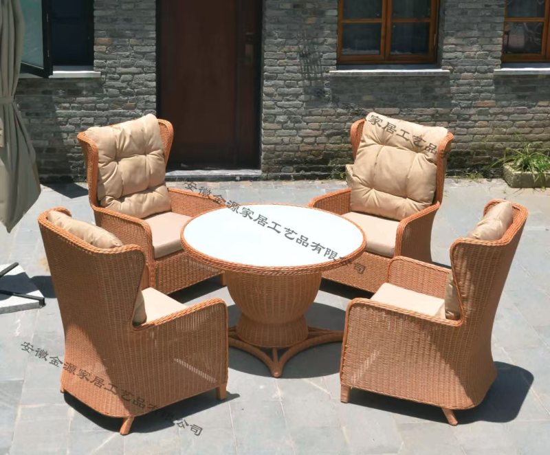 Mosaic Round Table with Rattan Chairs Outdoor Furniture Set