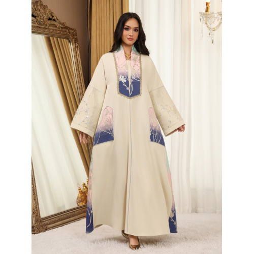 Gradient Jacquard V-Neck Jalabiya Abaya برای زنان