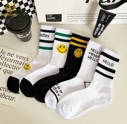 Korean version cartoon smiley face high tube socks