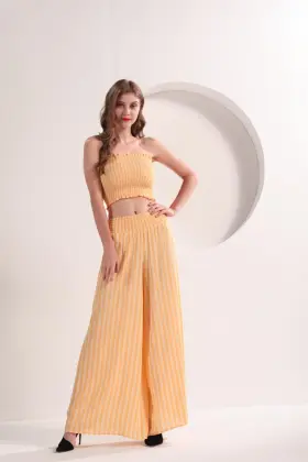 Women's Yellow Strip Wide Leg Pants
