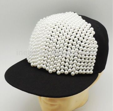 2017 Hiqh quality beautiful custom pearl snapback flat face cap wholesale