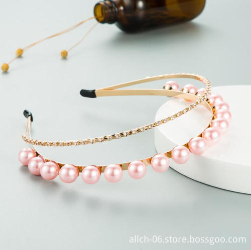 ALLCH RTS 2023 Handmade Sparkle Crystal Headband with Pearls and Rhinestones for Women