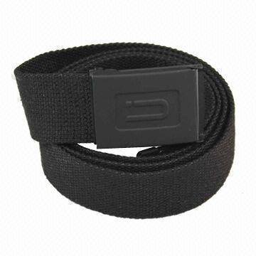 Fashionable black webbing belt, made of canvas/cotton, with plate buckle