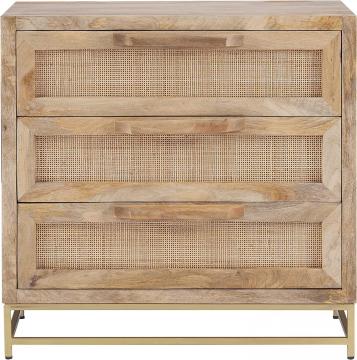 Natural Rattan and Gold Base 3 Drawer Danika Cabinet, Three, Brown