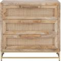 Natural Rattan and Gold Base 3 Drawer Danika Cabinet, Three, Brown