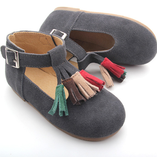 Scarpe con cinturino a T per bambini in pelle con suola in gomma all&#39;ingrosso