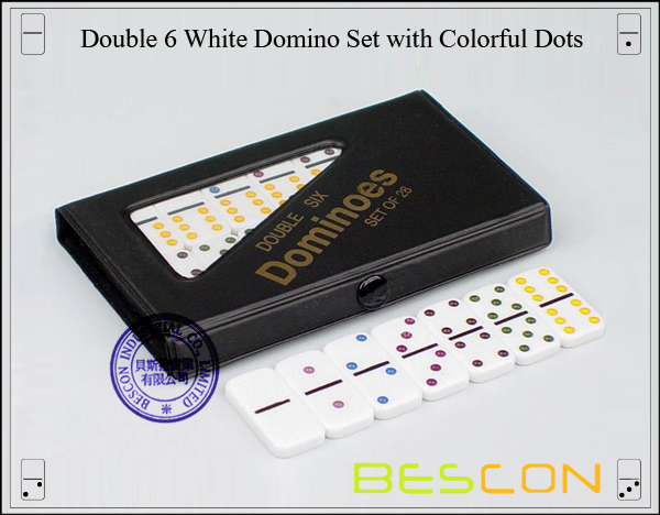 Double 6 White Domino Set with Colorful Dots