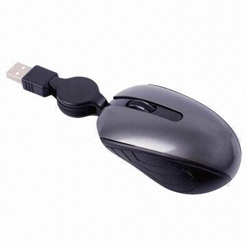 Mini Wired Optical Mouse with Retracable Cable